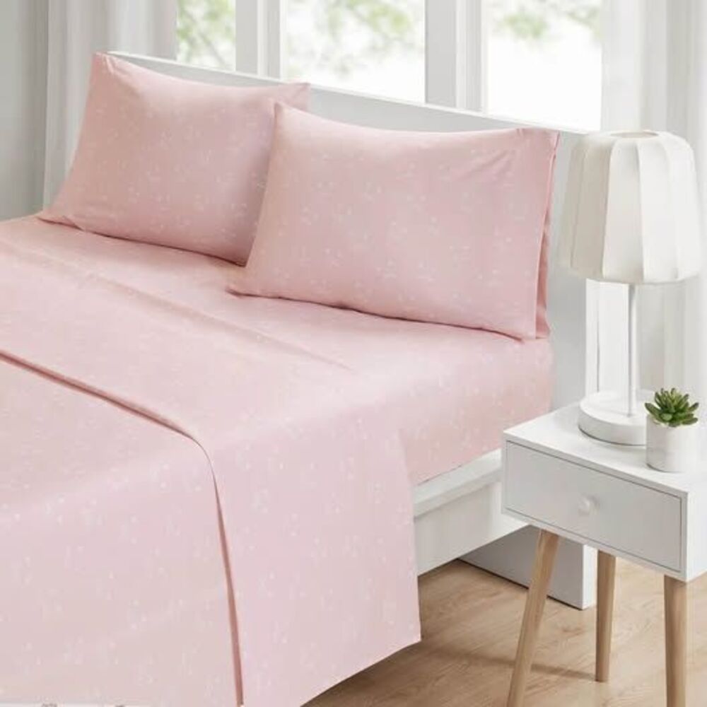 FULL 4Piece Sheet Set Cat Print Pink Intelligent Design NEW